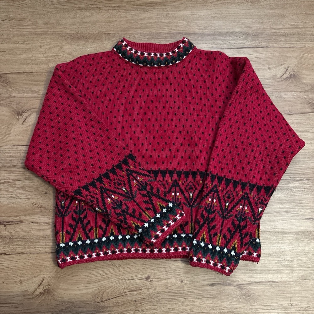 Women's Red Fair Isle Crewneck Sweater